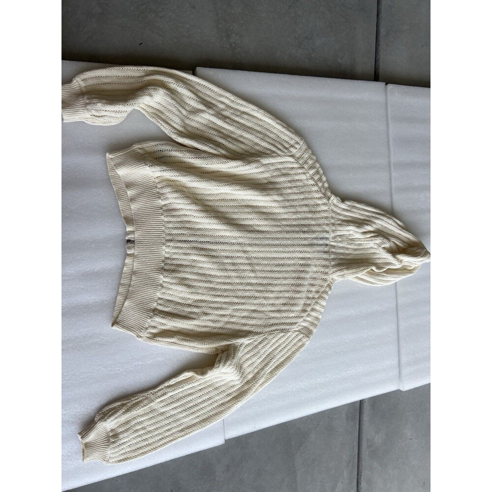 Women’s L Rag & Bone Adrienne Open Knit ivory Zip Hoodie Minimalist Fisherman - Picture 11 of 16
